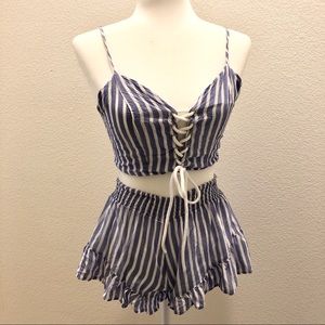 Surf Gypsy - blue/white striped crop set